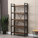 5 Tier Bookcase, Solid Wood Bookshelf Rustic Vintage Industrial Etagere Bookcase, Metal and Wood Free Vintage Bookshelf, Retro Brown (Real Wood) (5-Tiers) by CozyNest Decor