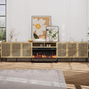 3-Sided Glass Farmhouse Fireplace TV Stand for TVs Up to 110 Inch, Oak Entertainment Center with 36" Electric Fireplace, TV Console with Storage Cabinets for Living Room by CozyNest Decor
