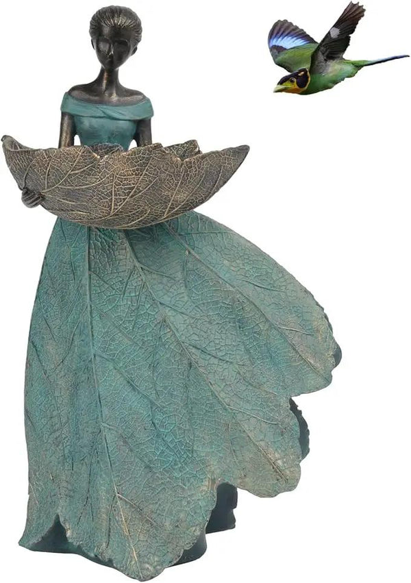 DiliComing Fairy Garden Statue Bird Feeder - 12 Inch Fairy Statue for Home Decoration, Resin Outdoor Statues for Garden Decoration, Best Bird Feeder Garden Gift for Women 12 x 7.5 x 5 Inch
