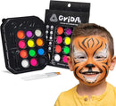 Grida Face Painting Kit for Kids - Grida Professional Party Kit Night Pack with 12 Skin-Safe, Vegan, Cruelty-Free, 2 Art Brushes, 1 Palette - Easy-Remove Face Paint & Glow in Dark Effect by TinyTreasures Baby Boutique