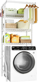 Ulif U11 Mini Over Washer and Dryer Shelves, 3 Tiers Laundry Room Storage and Organizer Standing Shelf, Metal Freestanding Clothes Drying Rack, 28.3”W x 19.7”D x 77.6”H, White by CozyNest Decor