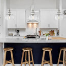 WUZUPS Chandelier Rustic Farmhouse Industrial Round Ceiling Pendant LED Light Fixture with Clear Glass Shades for Dining Room Kitchen Island Foyer Entryway, H 13" x W 10", E26 Base, Brushed Nickel by CozyNest Decor
