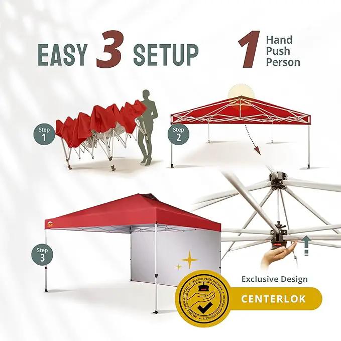 CROWN SHADES 12x12 Pop Up Canopy Tent Instant Commercial with 150D Silver Coated Fabric Including 1 Removable Sidewall, 4 Ropes, 8 Stakes, Weight Bags, STO 'N Go Bag, Red, photo 2 of 8