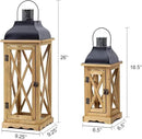 Farmhouse Wooden Metal Candle Lantern Set of 2, Rustic Large Decorative Floor Lanterns, Indoor/Outdoor Hurricane Lantern for Home Decor (No Glass) by CozyNest Decor