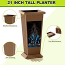 FENCY Set of 2 Tall Planters for Outdoor Plants, 24 Inch Large Tapered Pots with Drainage Trays, Weather-Resistant Plastic Plant Containers for Patio, Porch, Garden, Front Door Decor,Brown, Striped by CozyNest Decor