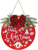 HOMCDALY Merry Christmas Welcome Sign for Front Door, Red X-mas Sign with Light, Holiday Door Decoration Wooden Hanging Sign, Christmas Decoration, Wall Art, Wall Decor(Red) by CozyNest Decor