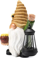 12.3''Solar Garden Gnome Outdoor Decor Honey Bee jar Gnome Statue with LED Lantern Fall Patio Yard Art Decoration Christmas Gardening Birthday Gifts for Women Mom, Honey Bee Gnome by GreenHaven Gardens