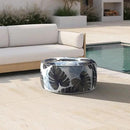Inflatable Ottoman Stool D21 xH9 for Outdoor/Indoor Use, Water Repellent Patio Foot Rest Stool with Portable Handle,Round Pouf Ottoman Suitable for Garden,Deck and Camping - Monstera Blue by CozyNest Decor