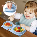 Silicone Foldable Novelty Dinner Plates,Suction Plates for Baby Travel Essential with Forks and Spoons,Microwave & Dishwasher Safe,Baby Blue by TinyTreasures Baby Boutique