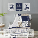 Personalized Baby Crib Bedding Set, 5-Piece Navy Deer Design Baby Crib Sets with Custom Name, Toddler Double Layer Blanket Fitted Sheets Changing Pad Cover Rug Wall Art Set, Charming Nursery Decor by TinyTreasures Baby Boutique
