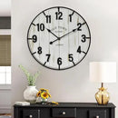 Large Old Town Farmhouse Wall Clock – 24 Inches Rustic Antique Wood with Metal Circle and Large Numerals, Silent Battery Operated Clock for Office, Kitchen, Bedroom, Living Room (Washed White) by CozyNest Decor