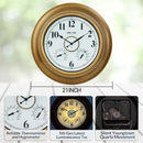 ANDY STAR 21 Inch Outdoor Clocks Waterproof, Large Outdoor Wall Clocks for Patio with Thermometer, Weatherproof Illuminated Clock Battery Operated with Thermometer&Hygrometer, Gold Metal Finish by CozyNest Decor