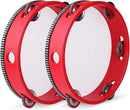 Flexzion Wood Handheld Tambourine 8" Inch Single Row 5 Pair Jingles (2 Pack, Red) - Hand Held Percussion Drum Moon Musical Tambourine with Ergonomic Handle Grip by TinyTreasures Baby Boutique