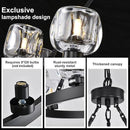 Black Wagon Wheel Chandelier, 36 Inch Black Chandeliers with Unique Glass Shade, 9-Light Crystal Farmhouse Wagon Wheel Chandeliers for Dining Room, Round Chandelier for Living Room, Foyer, Entryway by CozyNest Decor