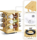 WelFurGeer Bamboo Spice Rack Organizer for Countertop, Revolving Spice Shelf with 12 Glass Jars, Lids & Labels, Desktop Rotating Seasoning Organizer for Kitchens, Space-Saving Design by CozyNest Decor