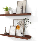 Solid Ash Wood Picture Ledge Shelf, 24 Inch Floating Shelves with Lip Set of 2, Photo Ledge Shelf Nursery Bookshelf Wall Mounted for Living Room Bedroom Decor, Walnut by TinyTreasures Baby Boutique