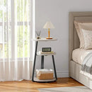Side Table, Small End Table with Metal Frame, 3-Tier Bedside Tables, Round Side Tables for Living Room Bedroom Couch Bathroom, Oval, White Maple by CozyNest Decor
