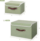 ANMINY 2PCS Storage Bins with Lid PU Leather Handles Storage Boxes PP Plastic Board Decorative Foldable Lidded Cotton Linen Fabric Home Cubes Baskets Closet Organizer Containers - Green, Large Size by TinyTreasures Baby Boutique