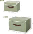 ANMINY Storage Bin with Lid Storage Boxes with PU Leather Handles PP Plastic Board Decorative Foldable Lidded Cotton Linen Fabric Home Cubes Baskets Closet Organizer Container - Green, Large Size by CozyNest Decor