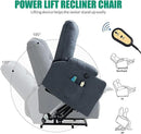 VIVIJASON Power Lift Chair Electric Recliner for Elderly Heated Vibration Massage Soft Fabric Recliner Chair with 2 Remote Controls, USB Ports, Side Pockets & Cup Holders for Living Room (Blue) by CozyNest Decor