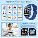 Smart Watch for Kids Boy Gift Ages 3-12, 2 Screen Protector, 26 Puzzle Games, HD Camera Video Music Player Touchscreen Pedometer, Educationtal Toy Brithday Gifts for Boy Ages 4 5 6 7 8 9 10(Blue) by TinyTreasures Baby Boutique