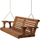 Amish Casual 4 Foot Roll Back Porch Swing with Cup Holders in Oak Stain - Amish Made in The USA from Treated Pine Heavy Duty 700 Lb. Weight Capacity by GreenHaven Gardens