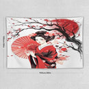 Japanese Red Geisha Tapestry Asian Cherry Blossom Traditional Kimono Folk Tapestries Home Decor for Living Room Bedroom Apartment Farmhouse Dorm 60"x40" by CozyNest Decor