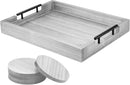 Ottoman Tray | Coffee Table Tray Decorative, Serving Tray with Handles - 17x13 Inch Wood Tray for Coffee Table Tray - with 4 Wooden Coasters -Tray for Ottoman, Breakfast by CozyNest Decor