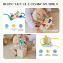 Tiny Land Montessori Baby Toy Set 4-6 Months – Early Learning Motor Skills Development Kit with 4-in-1 Soft Cloth Book, Spinning Rainbow Toy, Silicone Blocks and Baby Tissue Box by TinyTreasures Baby Boutique