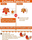 2 Pack Fall Garland with Pumpkin Lights Halloween Decorations Indoor 60 LED 20 Ft Enlarged Maples Leaves Fall Lights Battery Operated Halloween Garland Thanksgiving Decor Home Indoor Outdoor Christmas by CozyNest Decor