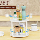 Lazy Susan Organizer 2 Tier - 9.2" Turntable Spice Rack for Table Top, Wooden Rotating Lazy Susan for Cabinet Pantry Kitchen Countertop Dining Table Cupboard Bathroom Vanity Storage(White)