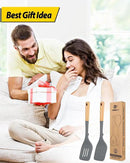 Pack of 2 Large Silicone Spatula, Heat Resistant Solid Turner, Non Stick Slotted Spatulas with Wooden Handle, Ideal Kitchen Utensils for Flipping, Pancakes, Eggs, Fish(GRAY) by CozyNest Decor