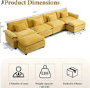 URRED Modular Sectional Sofa Comfy Cloud Couch, Modern Chenille Sofa Sleeper Deep Seat Couches with Ottoman/Pillows for Living Room (Yellow, 154'' - U Shape) by CozyNest Decor