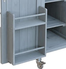 Outdoor Solid Wood Grill Table with Stainless Steel Top, Farmhouse Kitchen Island with Storage Cabinet, Outdoor Bar Cart with Internal Storage Rack, Spice & Towel Rack, Grey Blue by CozyNest Decor