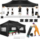 COBIZI 10x20 Canopy with Sidewalls, Heavy duty Party Tent Pop up carpas para fiestas, Tents for Parties, wedding, Outdoor Ez up Foldable Portable Canopy Tent with Wheeled Bag, Black(Windproof Upgrade) by GreenHaven Gardens