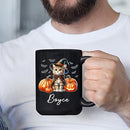 Personalized Ocicat with Pumpkins Halloween Ceramic Cups, Ocicat Wearing Witch Hat Coffee Mug 11oz 15oz, Customized Cat Black Mug with Pet's Name, Halloween Cup Gift for Cat Dad Mom Pet Lover by TinyTreasures Baby Boutique