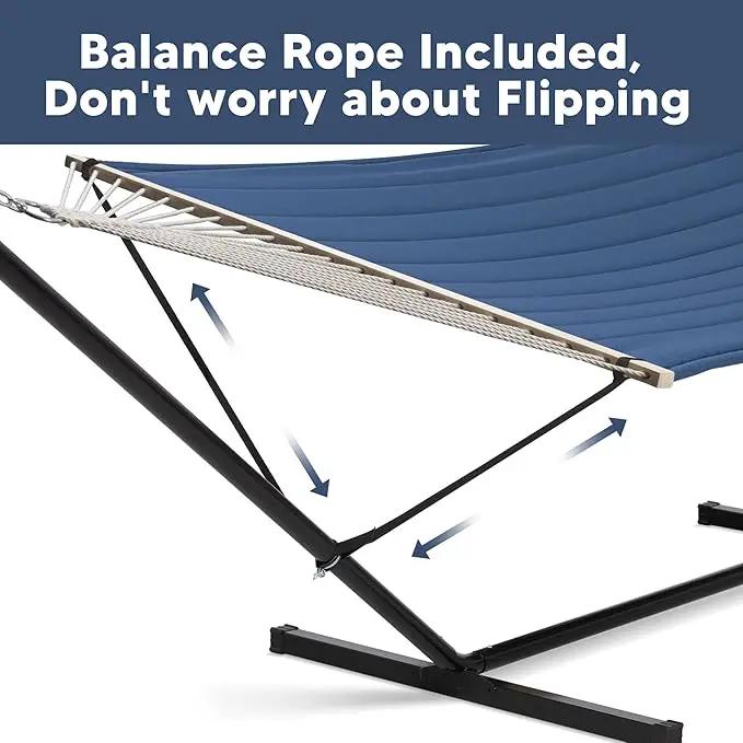 SUNCREAT 2 Person Free Standing Hammock with 15 ft Stand, 475 lbs Capacity, Backyard Hammock with Stand, Navy, photo 6 of 8