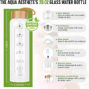 Aqulea Glass Water Bottles 25 Oz with Silicone Sleeve - BPA Free Reusable Wide Mouth Glass Motivational Water Bottles with Fruit Infuser – Leak Proof Borosilicate Water Bottle with Time Marker (White) by CozyNest Decor