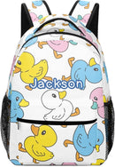 Duck Cartoon Doodle Custom Kids Backpack for Boy Girl, Personalized Waterproof Child School Travel Bag with Name, 16.5’’ X 12.2’’ X 5.9’’ by TinyTreasures Baby Boutique