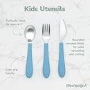 Kids Stainless Steel Utensils Set - Premium 18/8 Grade Silverware Kit - 2 Spoons, 2 Forks, and 2 Knives for Ages 4-7 - Silicone Easy-Grip Handles - Children Flatware Cutlery (Bright - Blue, Green) by TinyTreasures Baby Boutique