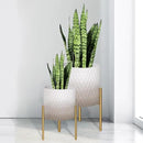 ARNIS Plants Pots with Stand, Set of 2 Indoor Planter Pots, Unique Mid Century Decorative Metal Flower Pots with Drainage,8.25 & 10.5 Inch, Grey and White by CozyNest Decor