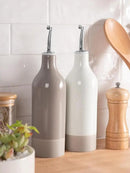 famiware Milkyway 16oz Ceramic Olive Oil Dispenser Bottle, Olive Oil and Vinegar Dispenser Bottle Set of 2 with Stainless Steel Pourers, Suitable for Storage Vinegar, Liquids, White and Cinnamon Brown by CozyNest Decor