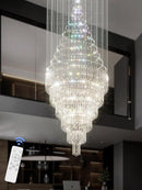 Flashing God D48''X H120''High Ceiling Chandelier Crystal Raindrop Gold Chandeliers Large Villa Chandelier Entrance Foyer Hight Ceiling Lighting LED Dimmable 2700K-4500K-6000K 24 LED Bulbs Include by CozyNest Decor