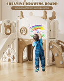 YUFU 12 in 1 Kids Slide for Toddlers, Toddler Slide Playset with Golf, Drawing Board, Climber, Basketball Hoop and Storage Space, Indoor Outdoor Toddler Playground for Kids Age 1-3 (Brown) by TinyTreasures Baby Boutique