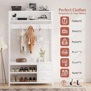 Lulive Hall Tree with Bench and Shoe Storage, 31.5" Coat Rack Freestanding with 2-Tier Storage Shelf, 5-in-1 Entryway Bench Coat Rack with 12 Hooks and 3 Drawers(White) by CozyNest Decor