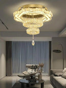 Flashing God Modern Crystal Chandeliers Dia 24" Gold Chandelier Flush Mount Ceiling Light for Bedroom Living Room Dining Room Hallway Dimmable 3 Rings LED Celing Lighting Fixtures by CozyNest Decor