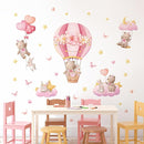 Tanlaby Pink Hot Air Balloon Wall Stickers Cartoon Bear Rabbit Stars Heart Wall Decals Peel and Stick Art Decor for Girls Bedroom Baby Nursery Kids Playroom Classroom by TinyTreasures Baby Boutique