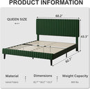 Queen Size Bed Frame, Velvet Upholstered Platform Bed with Vertical Channel Tufted Headboard and Footboard, No Box Spring Required, Easy Assembly, Green by CozyNest Decor