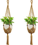 USLAI Macrame Handmade Basket Plant Hanger (2-Pack), for 3-8 Inch Pots, Indoor Outdoor Strong Hanging Planter Flower Pot Holder with Beads and Tassels, Boho Home Decor (POTS NOT Included) (Brown) by GreenHaven Gardens