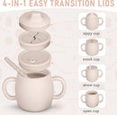 4-in-1 Silicone Sippy Cup with Snack and Straw Lid 6oz | Transition Training Cup for 6+ months to Toddler (Beige) by TinyTreasures Baby Boutique